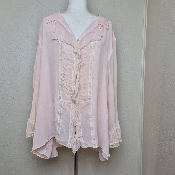 Avenue Long Sleeves Button Up Blouse Size 30/32 100% Silk Peach - Picture 1 of 4